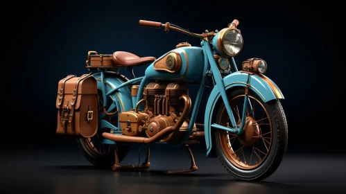 Vintage Motorcycle with Blue Frame and Brown Leather Seat