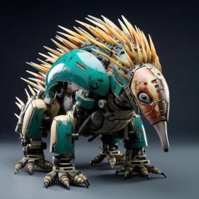 Angry Animal Robot in Cyan and Bronze - A Solarpunk Transportcore Art Piece