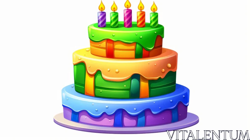 AI ART Colorful Three-Tiered Birthday Cake with Candles
