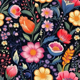 Dark Floral Seamless Pattern - Rich Oil Paint Effect