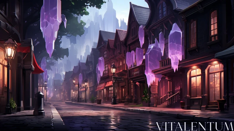Enchanting Fantasy City Street Scene AI Image