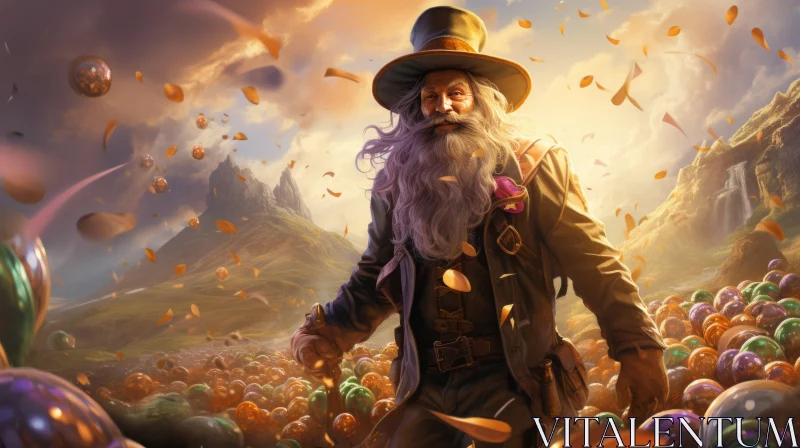Fantasy Art: Bearded Man in Field with Hat and Tie AI Image