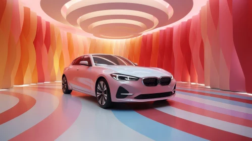 Futuristic Pink BMW Car in Colorful Tunnel
