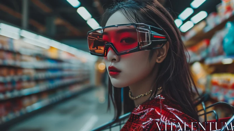 Futuristic Red Glasses: A Serious Expression of Fashion AI Image