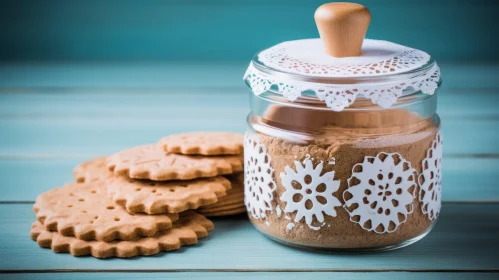 Glass Jar and Cookies on Blue Wooden Table