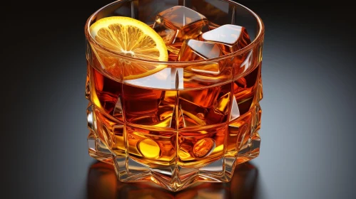 Glass of Whiskey with Lemon Slice on Black Table