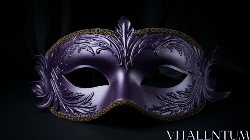 Intricate Purple Venetian Mask on Black Background AI Image