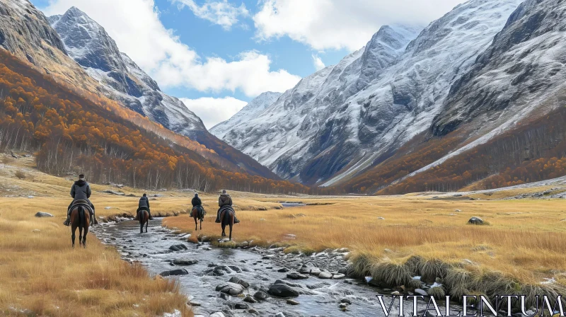 Mountain Valley Horseback Riders - Serene Natural Beauty AI Image