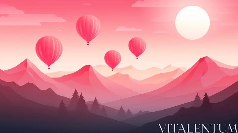 Serene Mountain Landscape with Hot Air Balloons AI Image