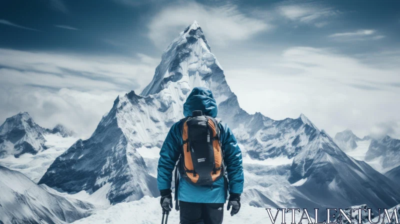 Snowy Mountain Hiking Adventure AI Image