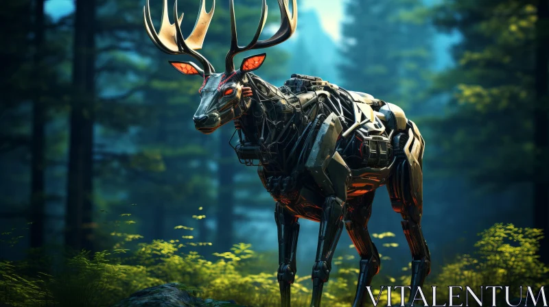 Stylized Robotic Deer Amidst Forest AI Image