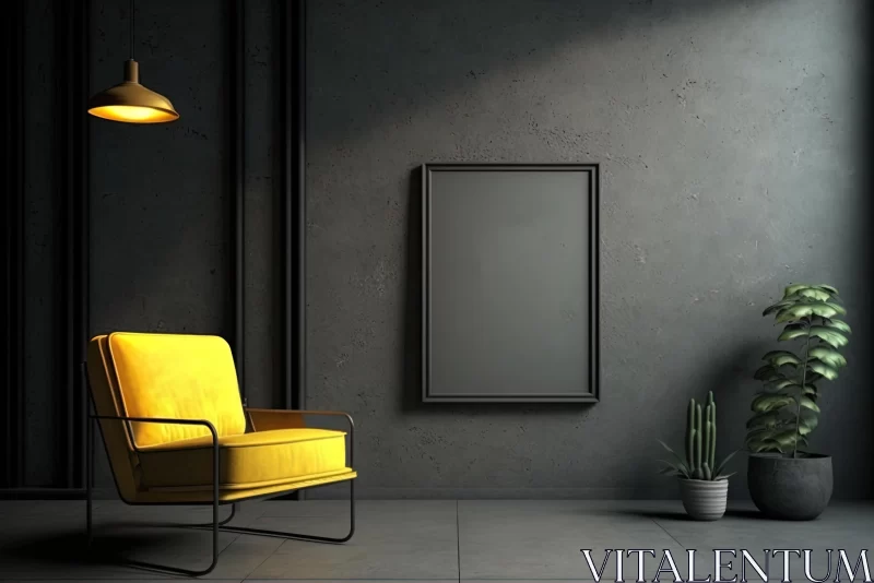 Yellow Chair in Isolated Room with Concrete Walls | Industrial Chic Atmosphere AI Image