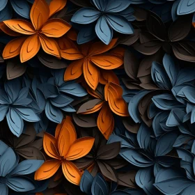 3D Paper Flowers Seamless Pattern in Blue and Orange