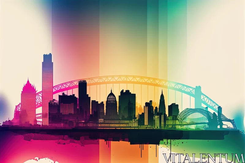 Colorful City Skyline in Memphis Design Style AI Image