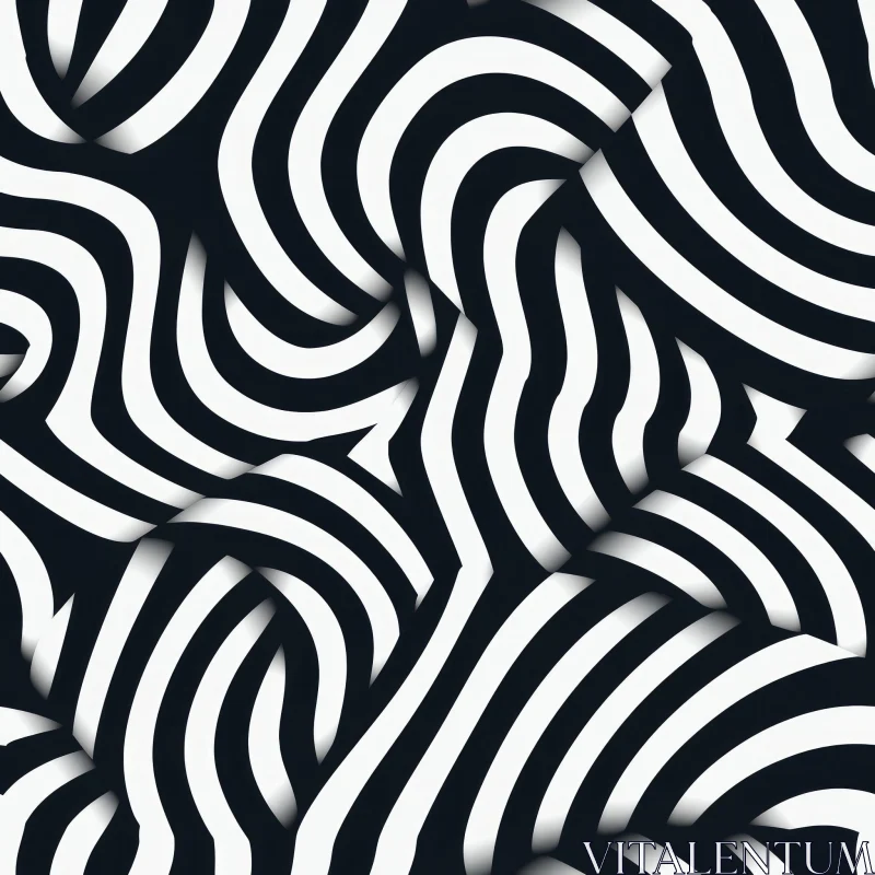 AI ART Curved Black and White Stripes Pattern