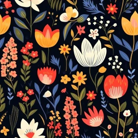 Dark Blue Floral Pattern - Flowers and Leaves Design