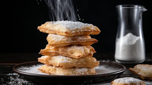 Delicious Fried Pastries with Powdered Sugar Stack