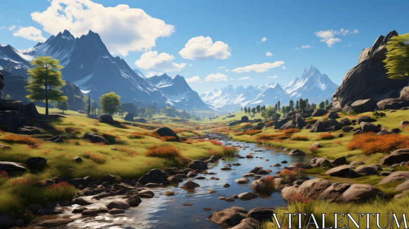 Mountain Valley Landscape | Serene Nature Scene AI Image