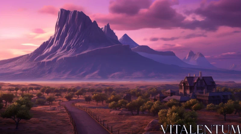AI ART Mountain Valley Sunset Landscape