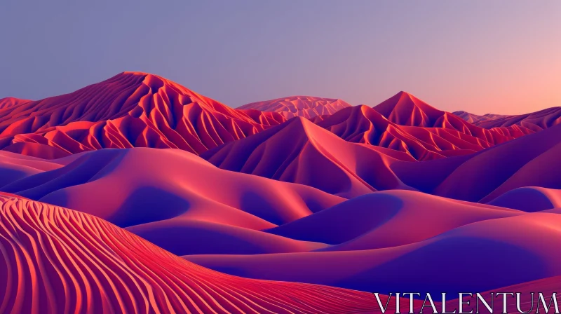 AI ART Mountainous Desert Sunset Landscape