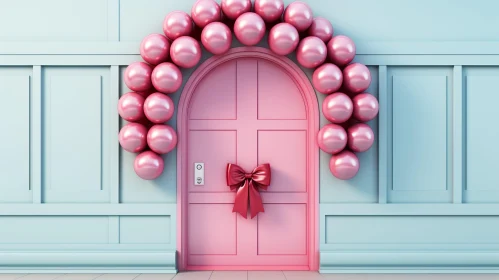 Pink Door with Balloons - Abstract 3D Render