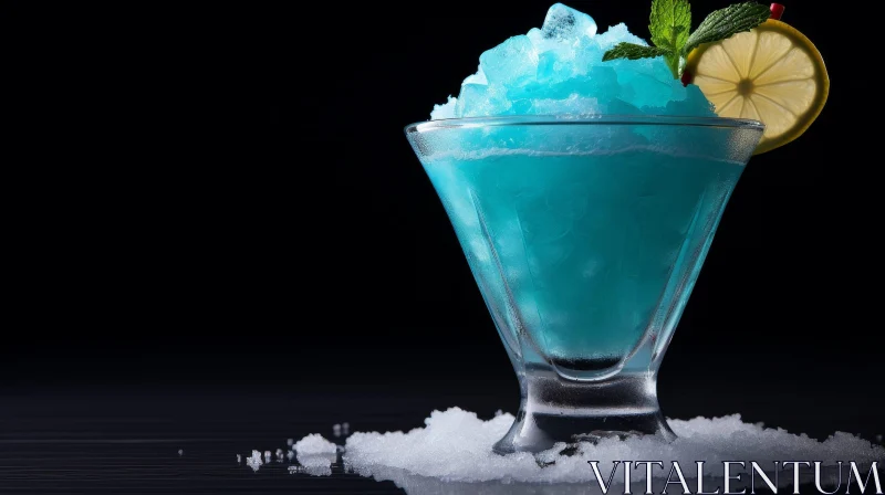 Refreshing Blue Cocktail with Lemon and Mint AI Image