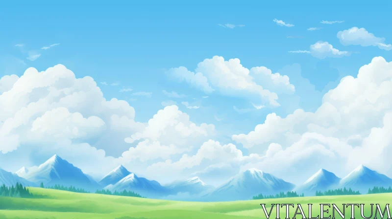 Serene Landscape with Blue Sky and Green Hills AI Image