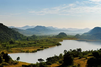 Serene Natural Landscape with Lake and Trees | Art of Burma