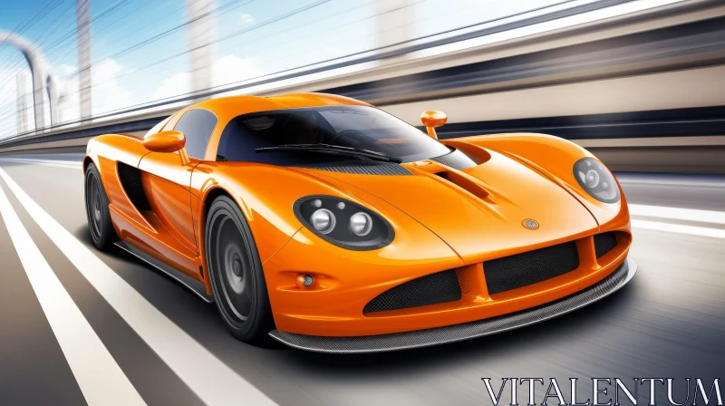 Speedy Orange Sports Car on Asphalt Road with Urban Background AI Image