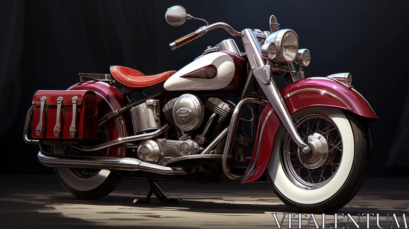 Vintage Red and White Harley-Davidson Motorcycle Painting AI Image