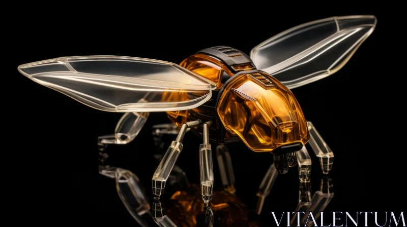 Art Deco Inspired Robotic Bee in Amber: A Sleek Metallic Masterpiece AI Image