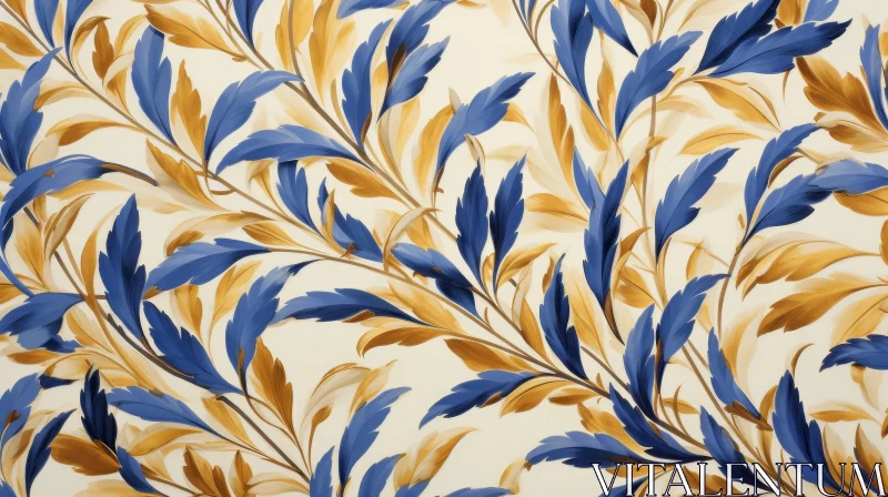 AI ART Blue and Gold Leaves Seamless Pattern