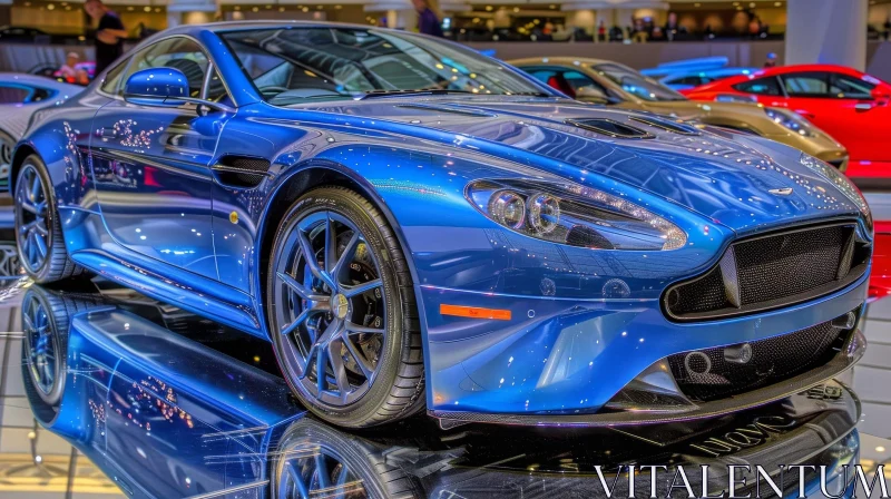 Blue Aston Martin V12 Vantage S in Showroom AI Image