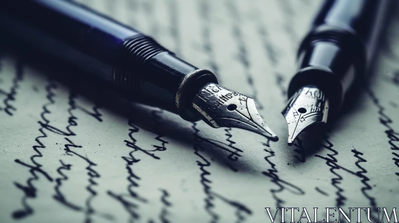 Captivating Close-Up: Fountain Pens on Paper AI Image