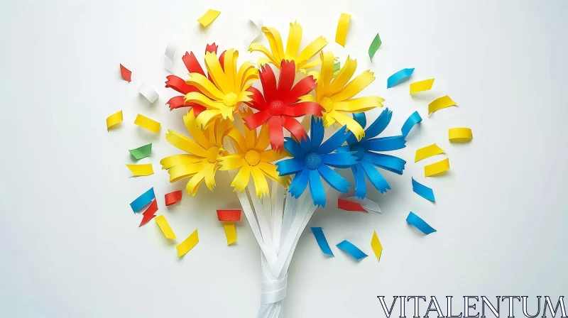 Colorful Paper Flower Bouquet Flat Lay AI Image