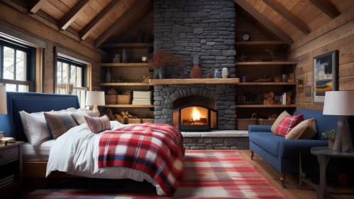 Cozy Rustic Bedroom with Fireplace