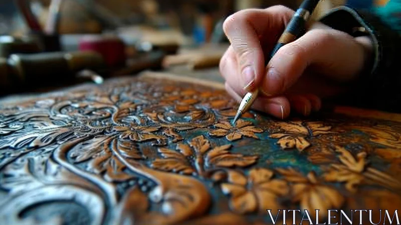 Delicate Floral Leather Carving - Artisan Handcraft AI Image