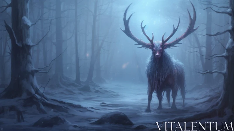 Enchanting Winter Forest with Majestic Deer AI Image