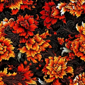 Intricate Red and Orange Floral Pattern on Black Background