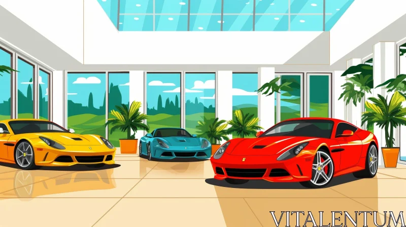 Luxury Ferrari Car Dealership Showcase AI Image