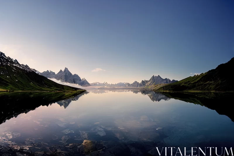 Serene Valley with Reflecting Mountain Ranges | Norwegian Nature AI Image
