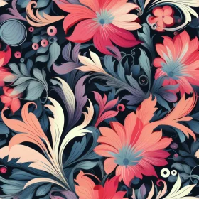 Blue Floral Pattern with Pink Flowers
