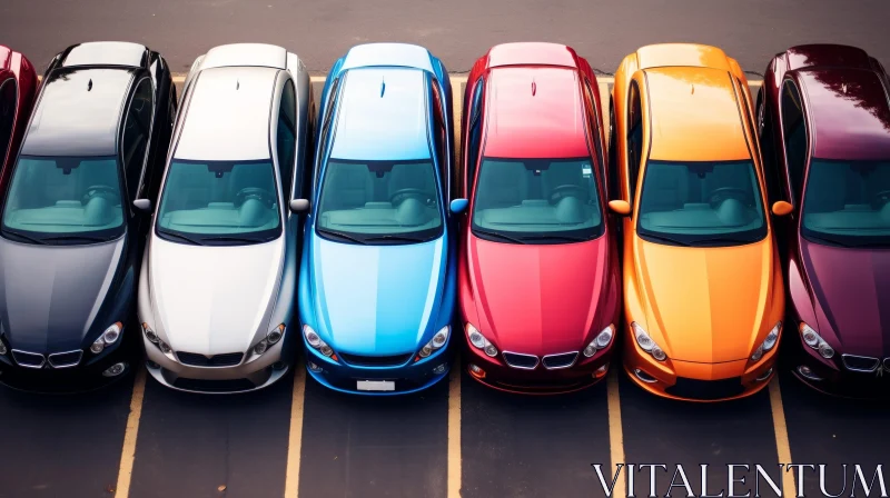 Colorful Row of Parked Cars in Urban Setting AI Image