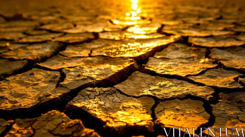 Cracked Earth at Sunset: A Symbol of Climate Change and Desertification AI Image