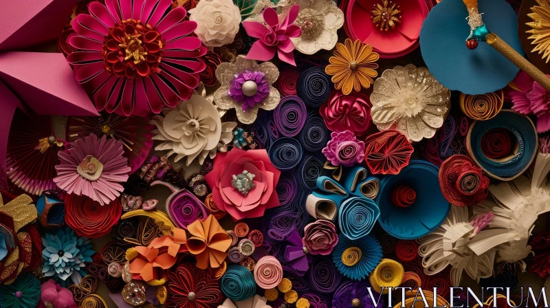 Delicate Paper Flowers Close-Up: Whimsical and Feminine Wall Art AI Image
