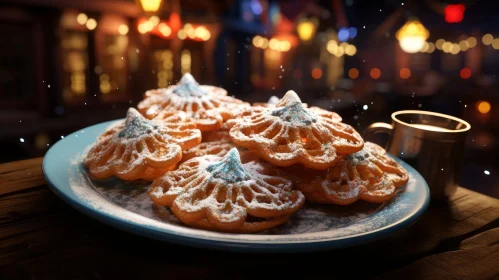 Delicious Snowflake Cookies on Wooden Table