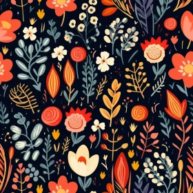 Hand-Drawn Floral Pattern on Dark Blue-Gray Background