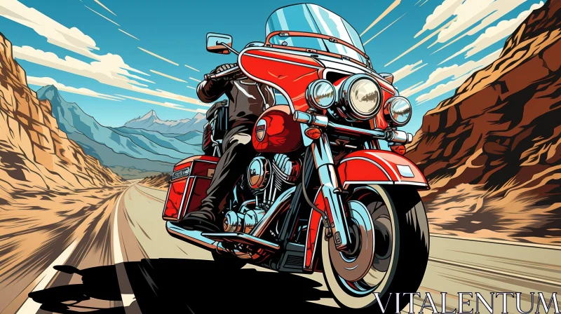 AI ART Man Riding Red Motorcycle on Mountain Road