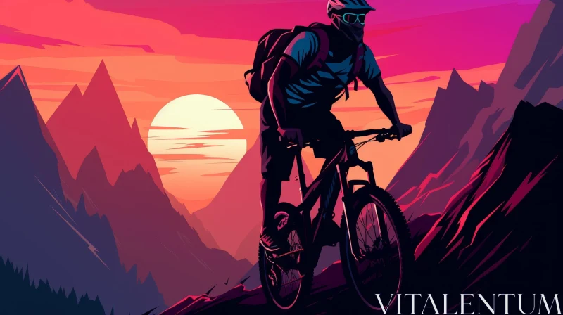 AI ART Mountain Biker Descending at Sunset