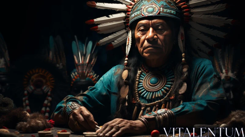 AI ART Native American Man in Traditional Attire - Portrait Photography